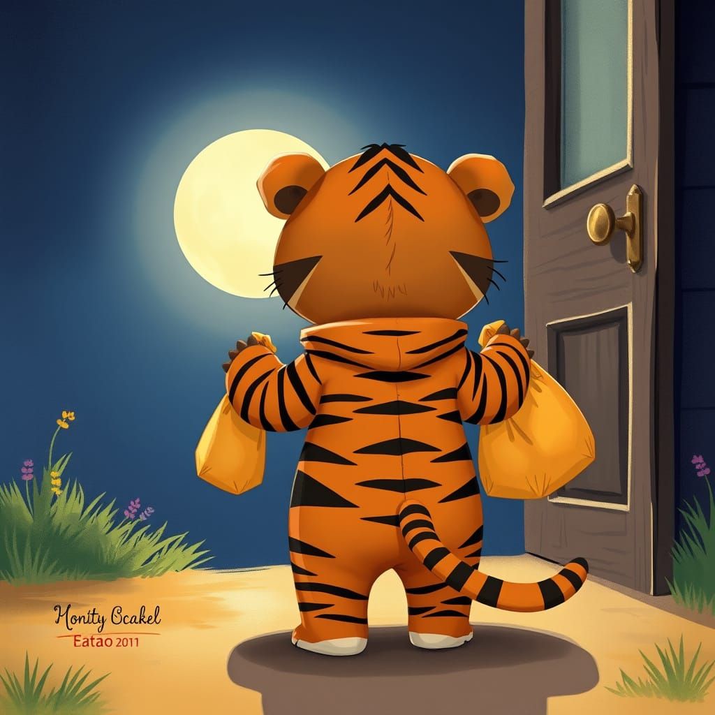 Cute Sloth Dressed as Tiger Holds Trick-or-Treat Bag