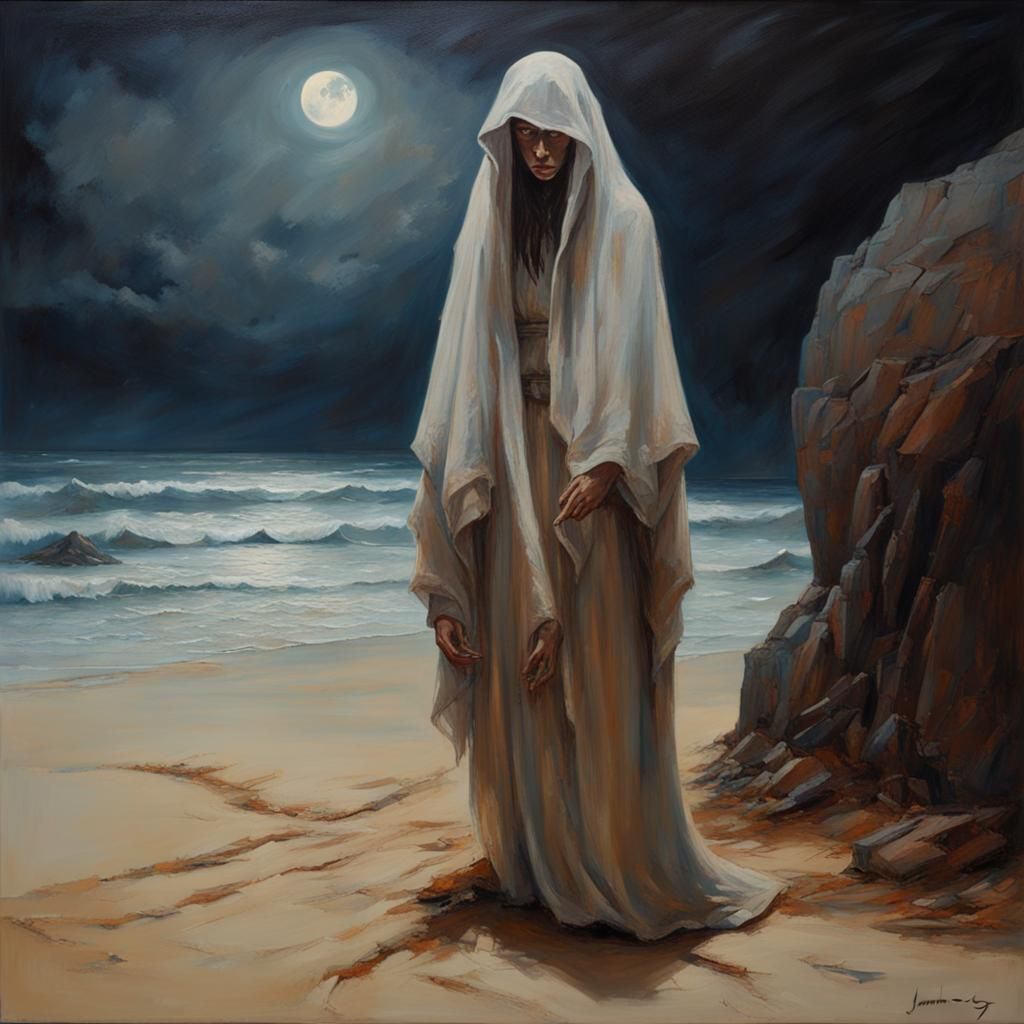 Ghost of the Eroding Shore in Dark Oil Painting