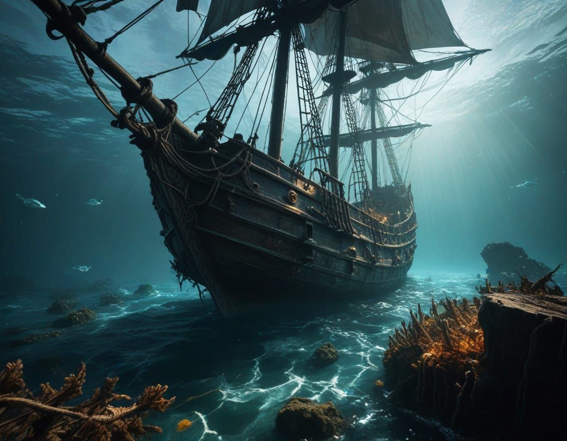 Battle-Scarred Pirate Ship Rises Above the Waves