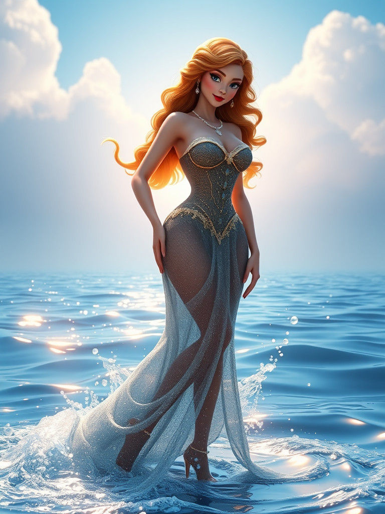 Elegant Woman Embodies Carefree River Goddess in Vibrant Roc...