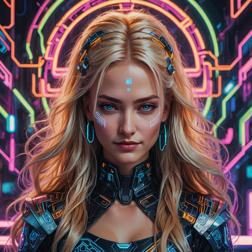 Cyberpunk Goddess in Neon Glory