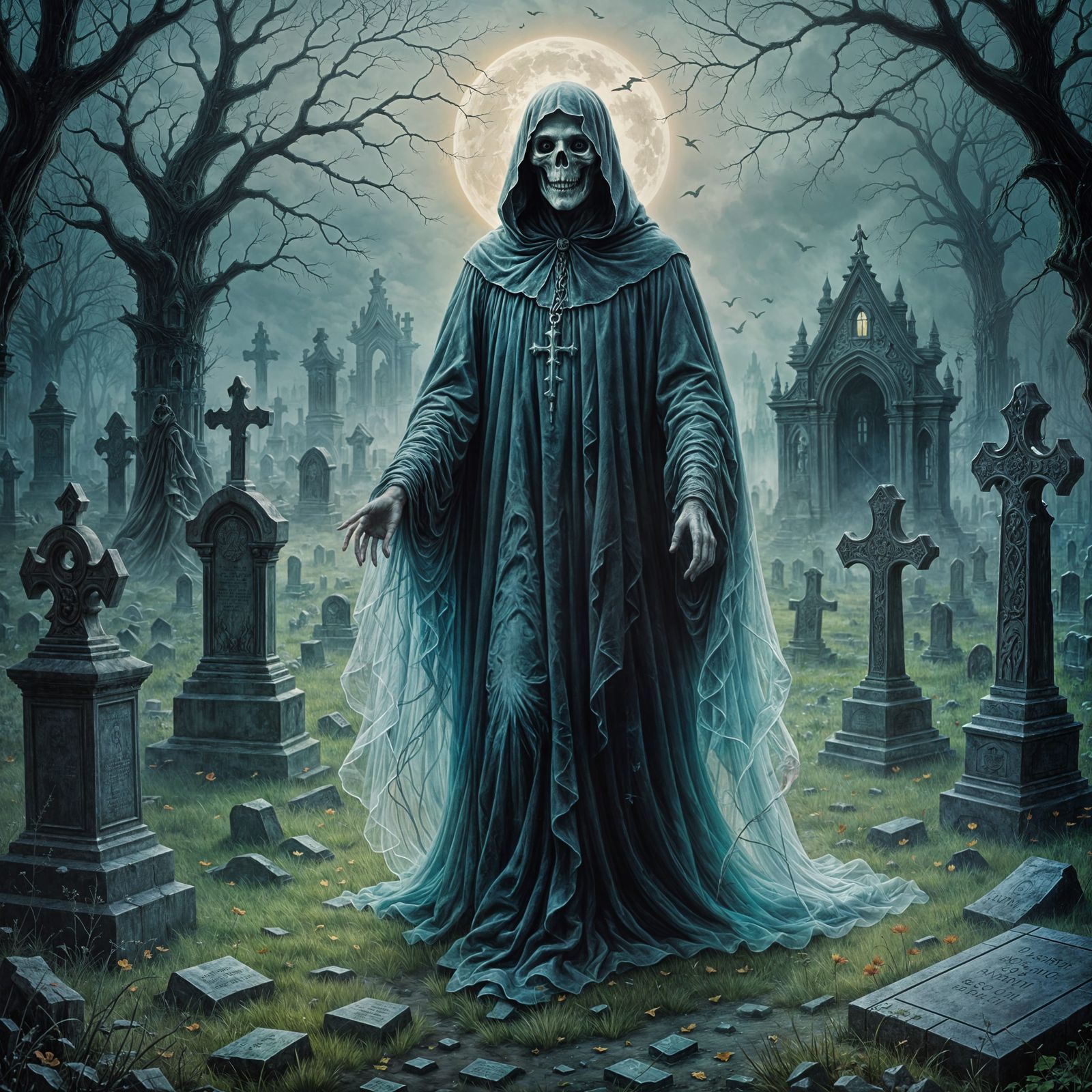 Surreal Pastel Ghost Haunts an Old Graveyard in a Whimsical ...