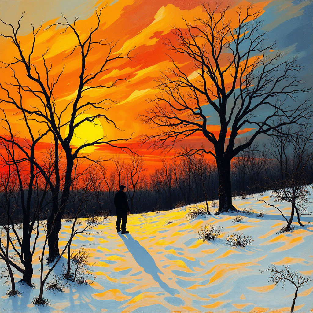 Winter Solace Amidst Barren Branches of Fire and Ice