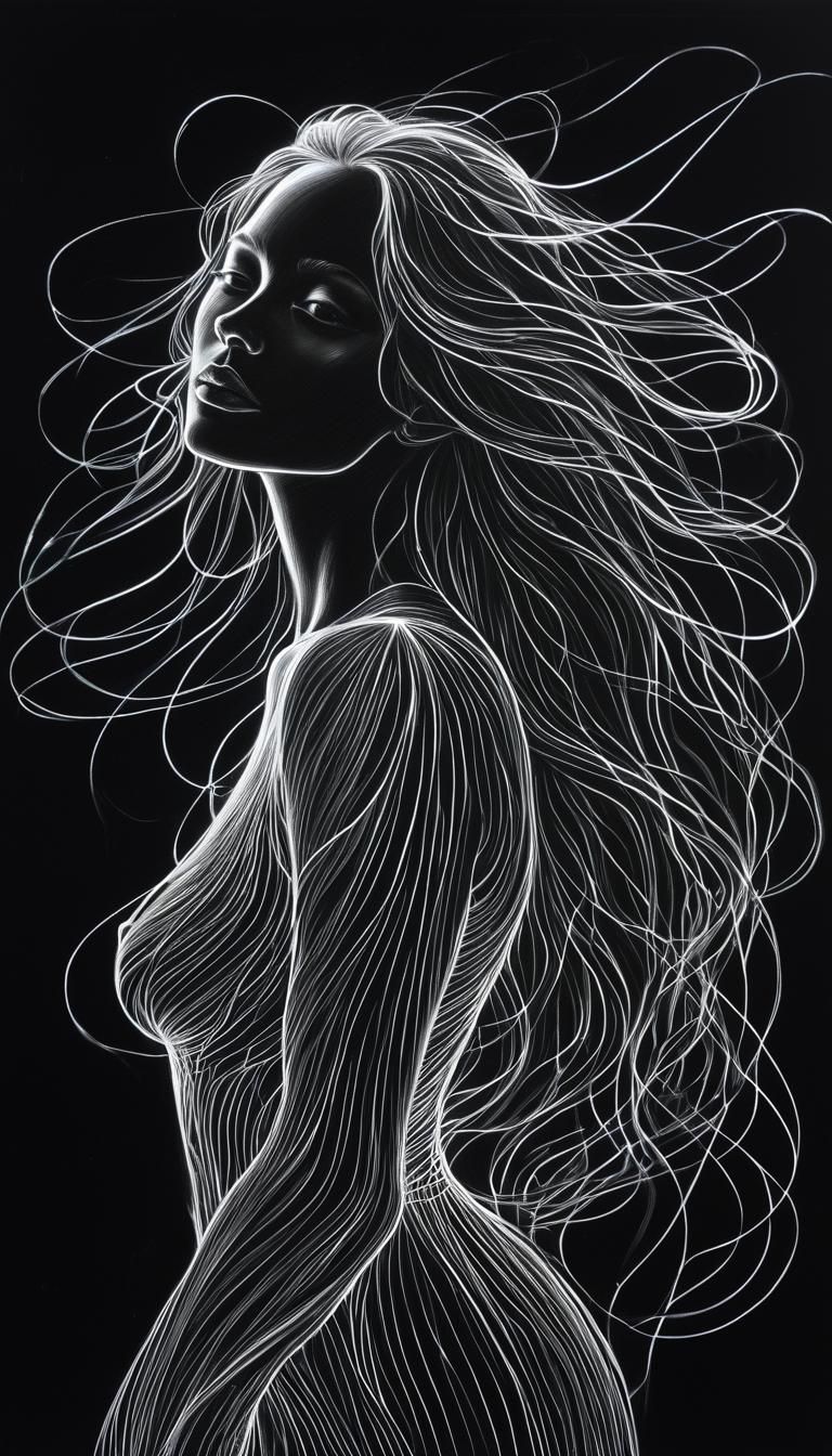 Radiant Goddess of Light in Ethereal Pencil Sketch