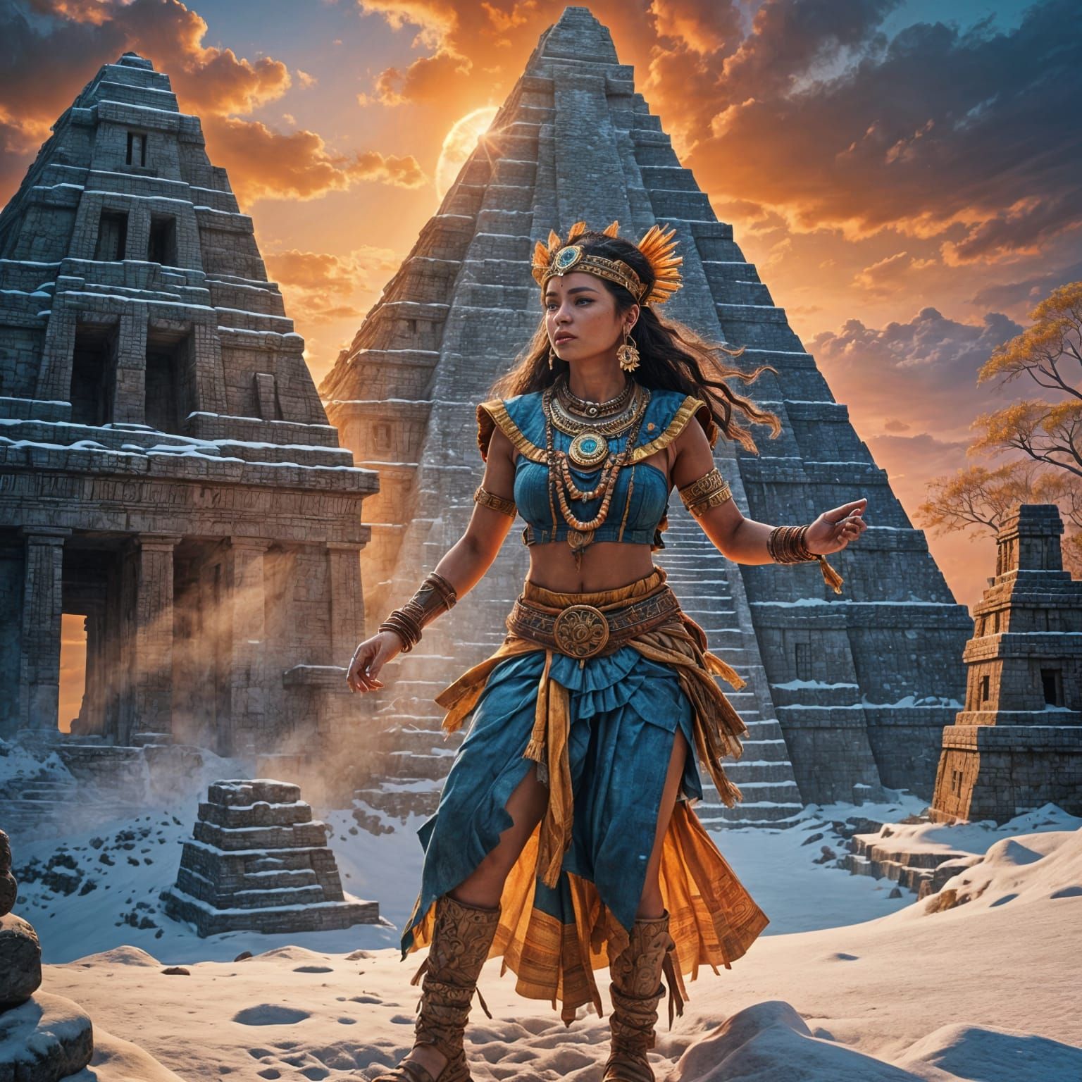 Ethereal Mayan Princess Performs Enchanting Dance Under Suns...