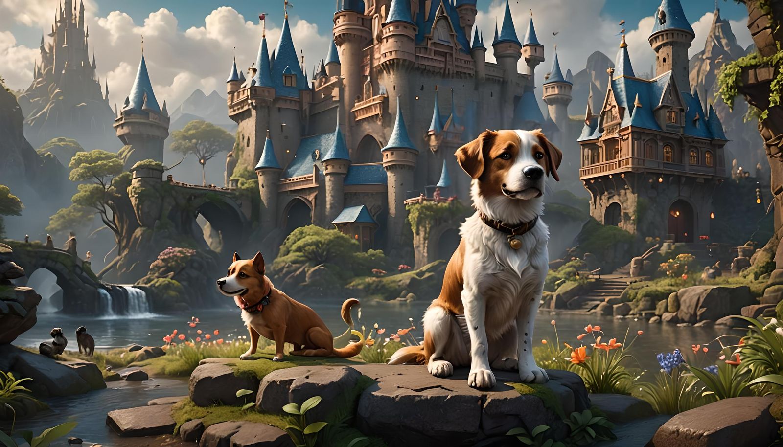 Enchanted Digital Landscape with Canine Companion