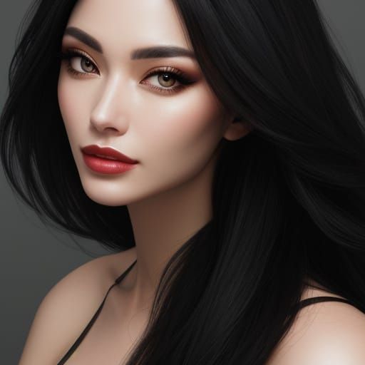 Breathtaking Woman with Black Hair Close-Up Portrait