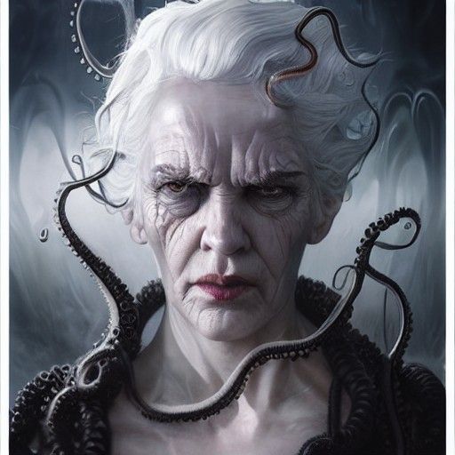 Surreal Hyperrealistic Portrait of Ursula in Dark Fashion