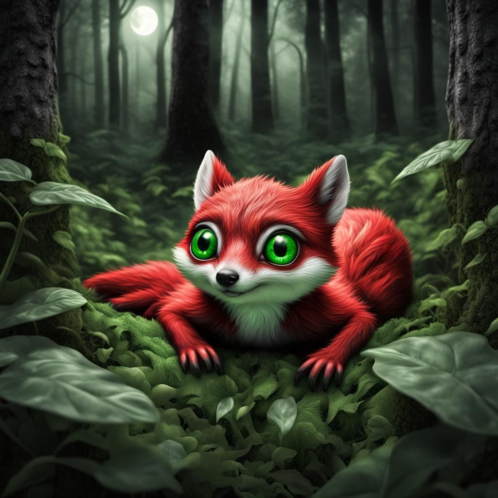 Vibrant Woodland Creature Under Moonlight