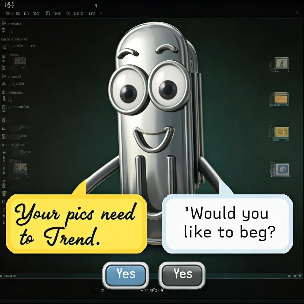 Retro Paperclip Character in 90s Digital Style