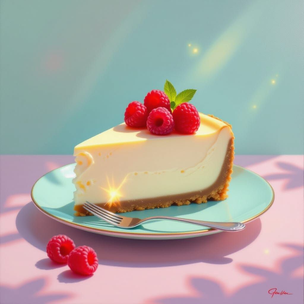 Nostalgic Minimalist Cheesecake Painting with Pastel Gradien...