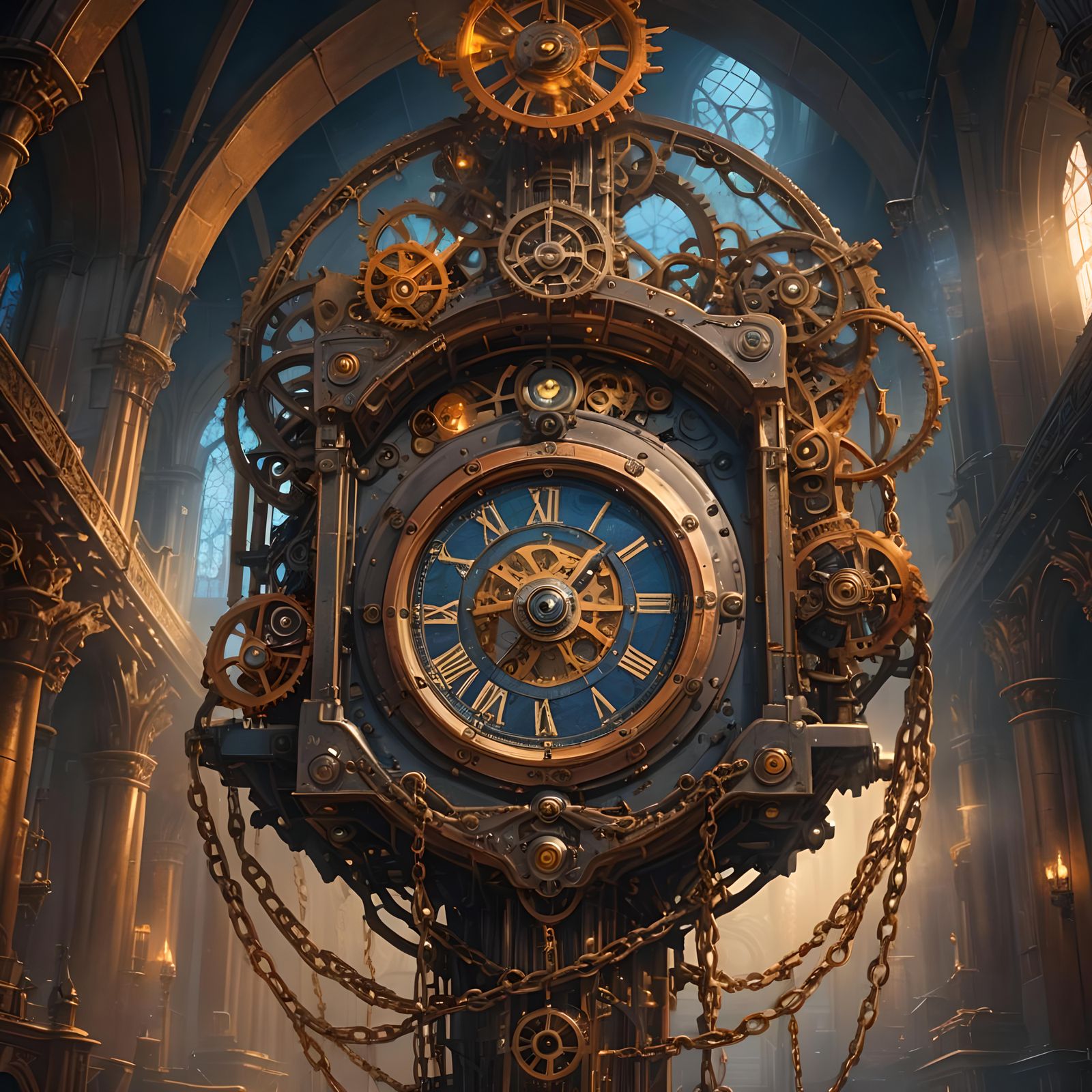 Timepiece in Steampunk Cathedral