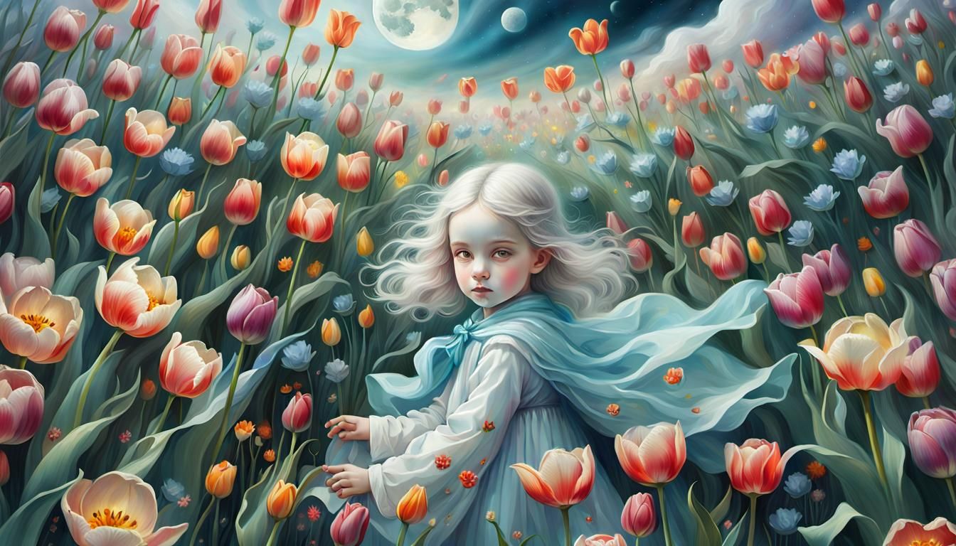 Adorable Female Ghost in a Vibrant Springtime Meadow