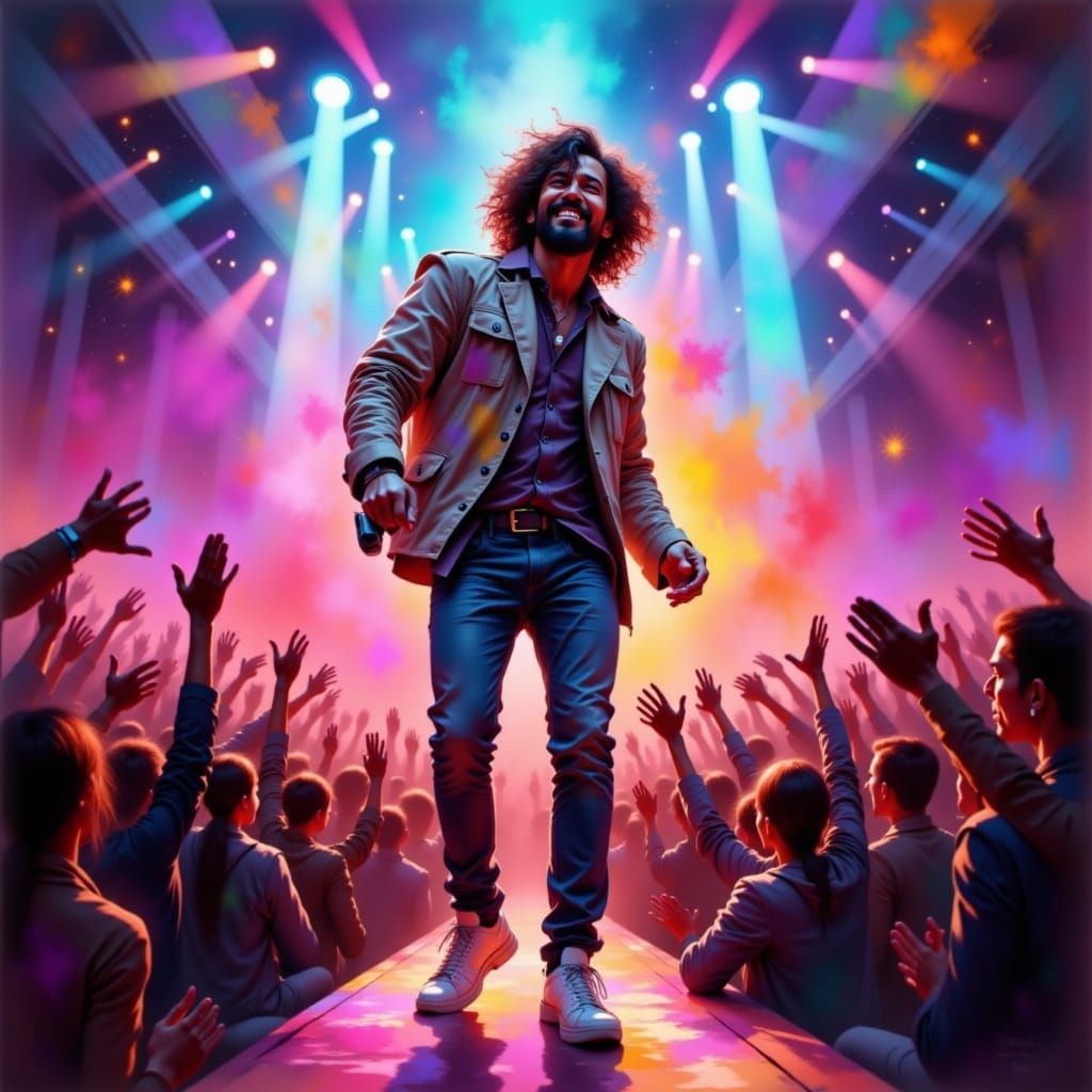 Confident Performer on Stage: Photorealistic Style