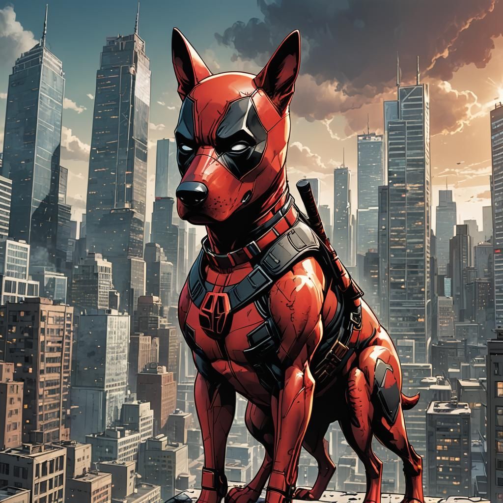 Deadpool and Canine Hybrid Comic Book Masterpiece