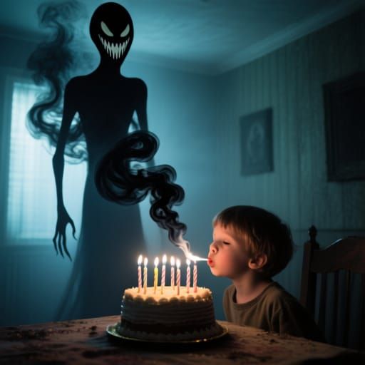 Magical Horror Birthday Scene: Shadow Entity Emerges