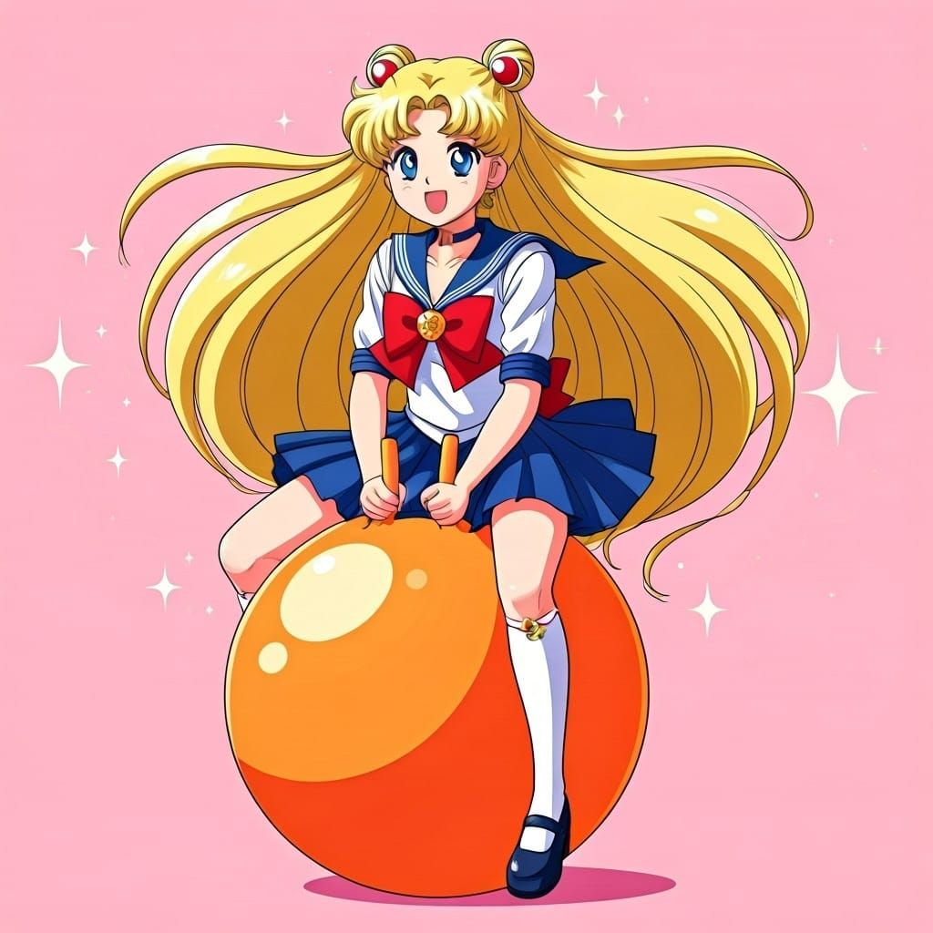 Girl on Hopper Ball in Manga Style