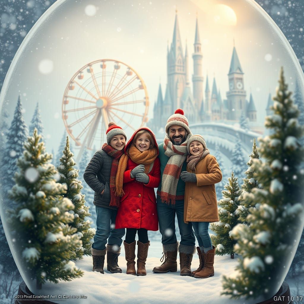 Winter Wonderland Family Moment in a Snow Globe Scene