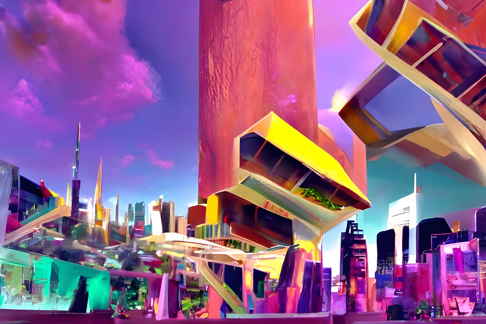 Magical Metropolis Panorama in Vibrant Hyperrealism