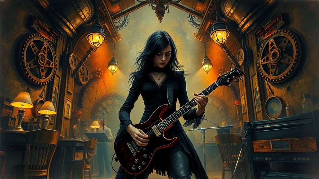 Steampunk Rock Siren Shines in Dimly Lit Saloon
