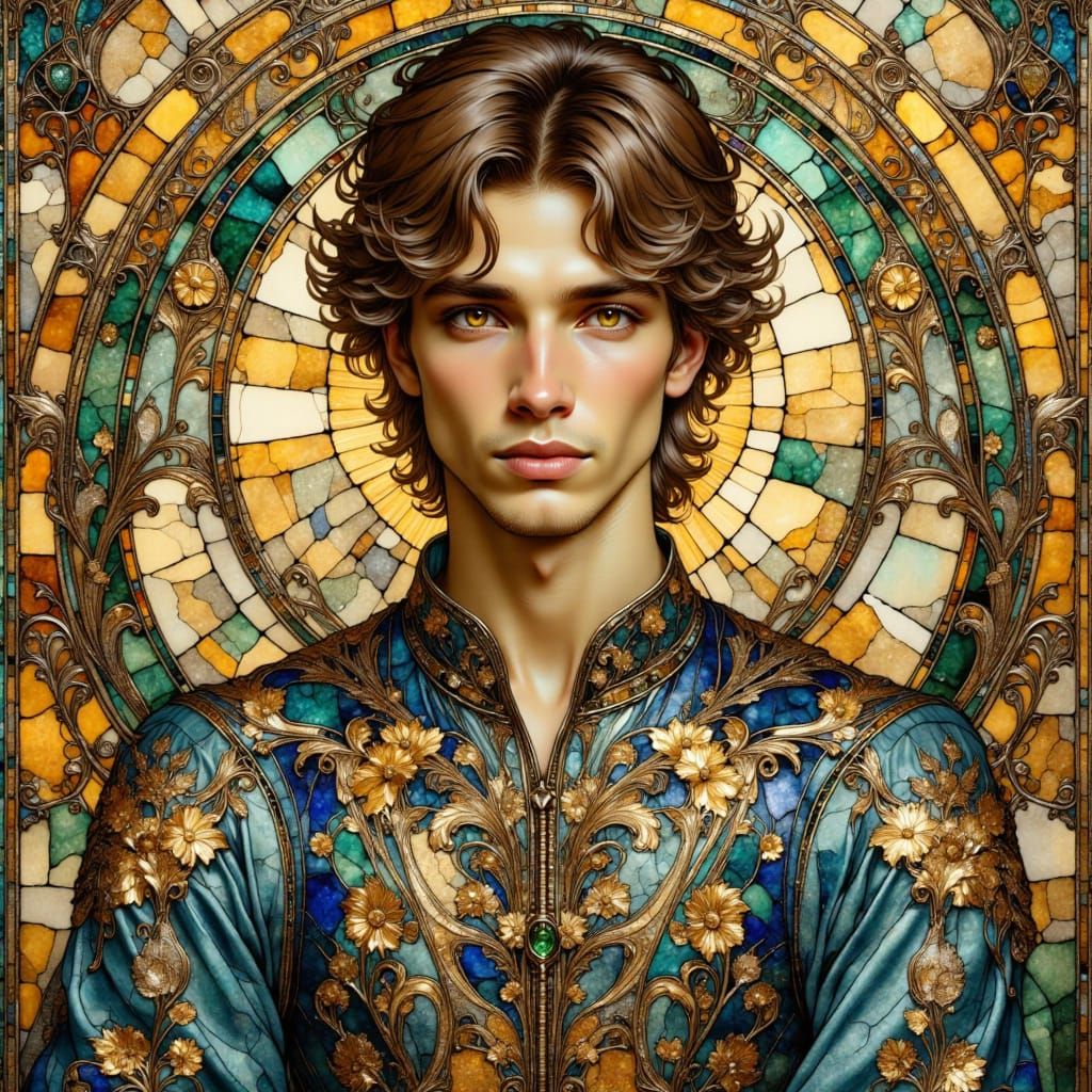 Art Nouveau Man in Blue and Gold Tunic