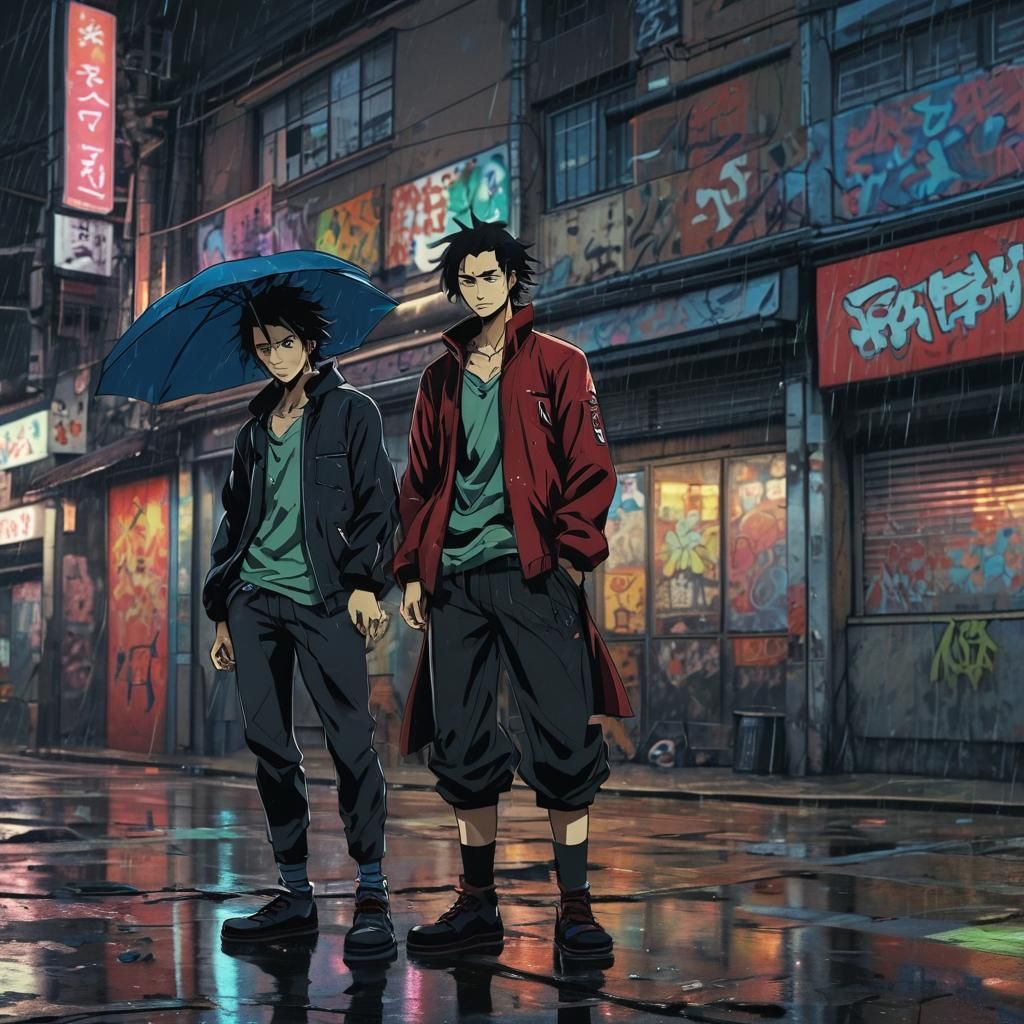 Cyberpunk Samurai Champloo Heroes Shine in Vibrant Urban Nig...