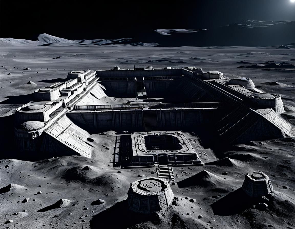 Dramatic Lunar Landscape with Abandoned Moon Base