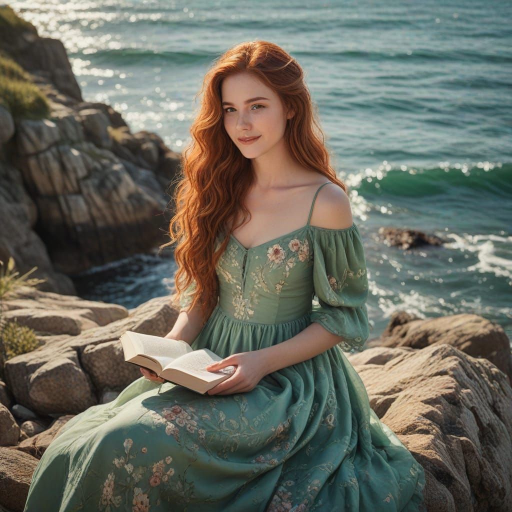 Dreamy Seaside Scene in Whimsical Oil Painting Style