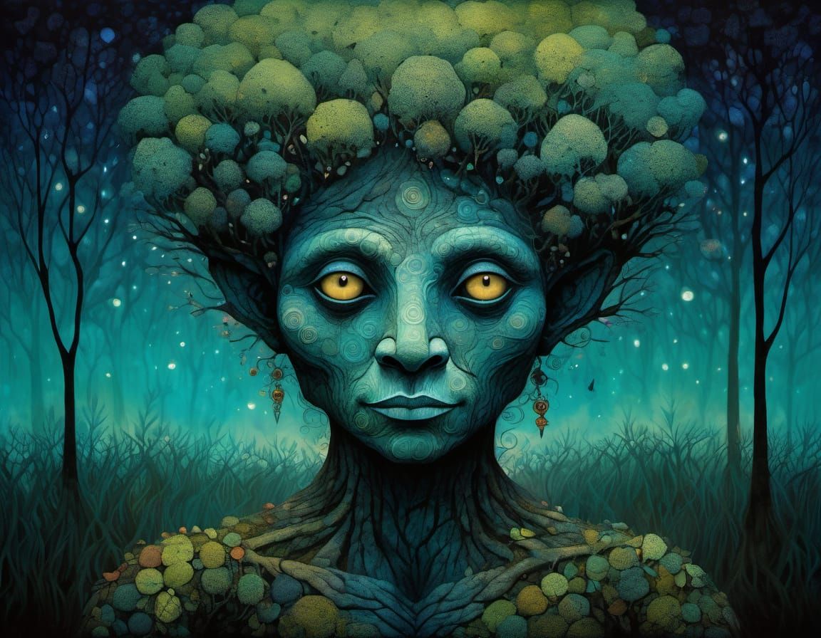 Female Tree Troll in Night Garden Portrait