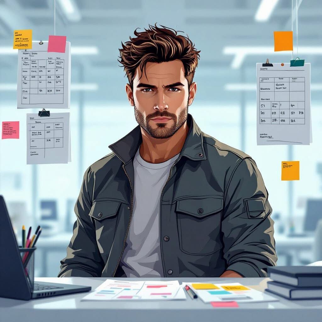 Man in Modern Office, Minimalist Digital Art