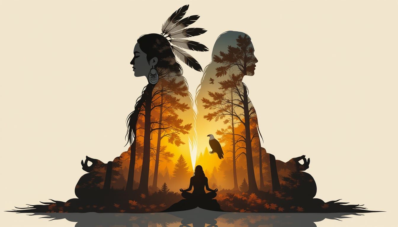 Native Spirit Couple Meditating in Autumn Forest