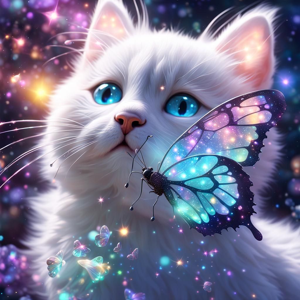 Intricately Detailed Cosmic Crystal Glass Butterfly on Kitte...