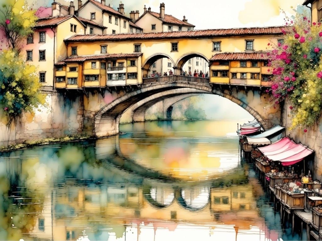 Medieval Ponte Vecchio Bridge in Warm Italian Twilight