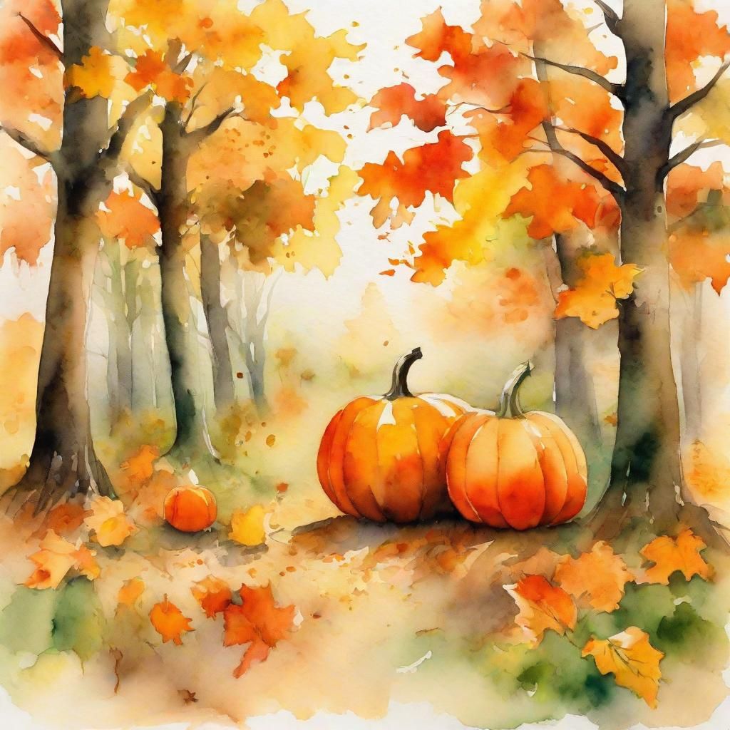 Autumn Pumpkins Dancing in Vibrant Watercolor