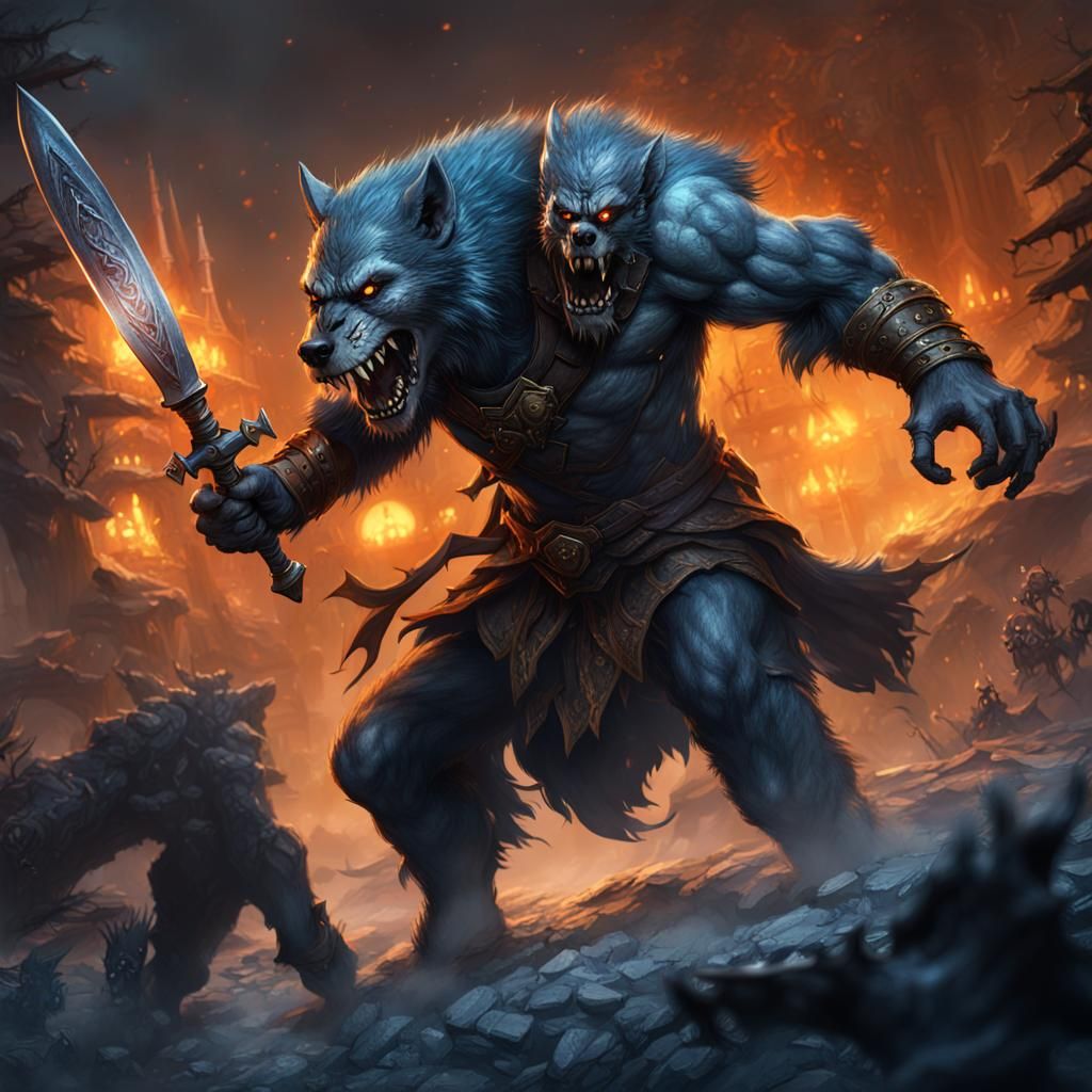 Fantastical Werewolf Battles Toxic Spirit in Epic Matte Pain...