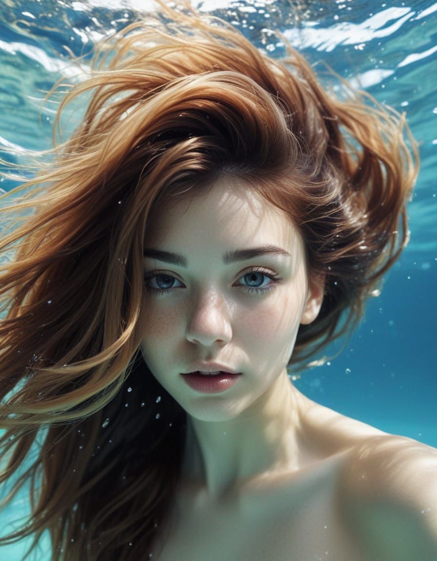 Underwater Beauty with Vibrant Hair