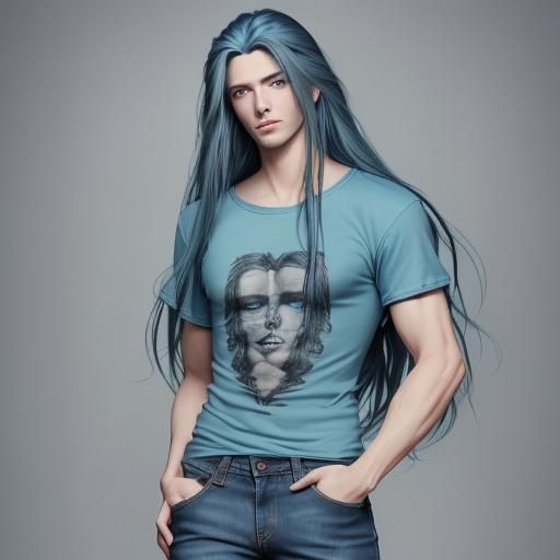 Ethereal Male Figure in Denim and Jeans, Holding Open Hands....