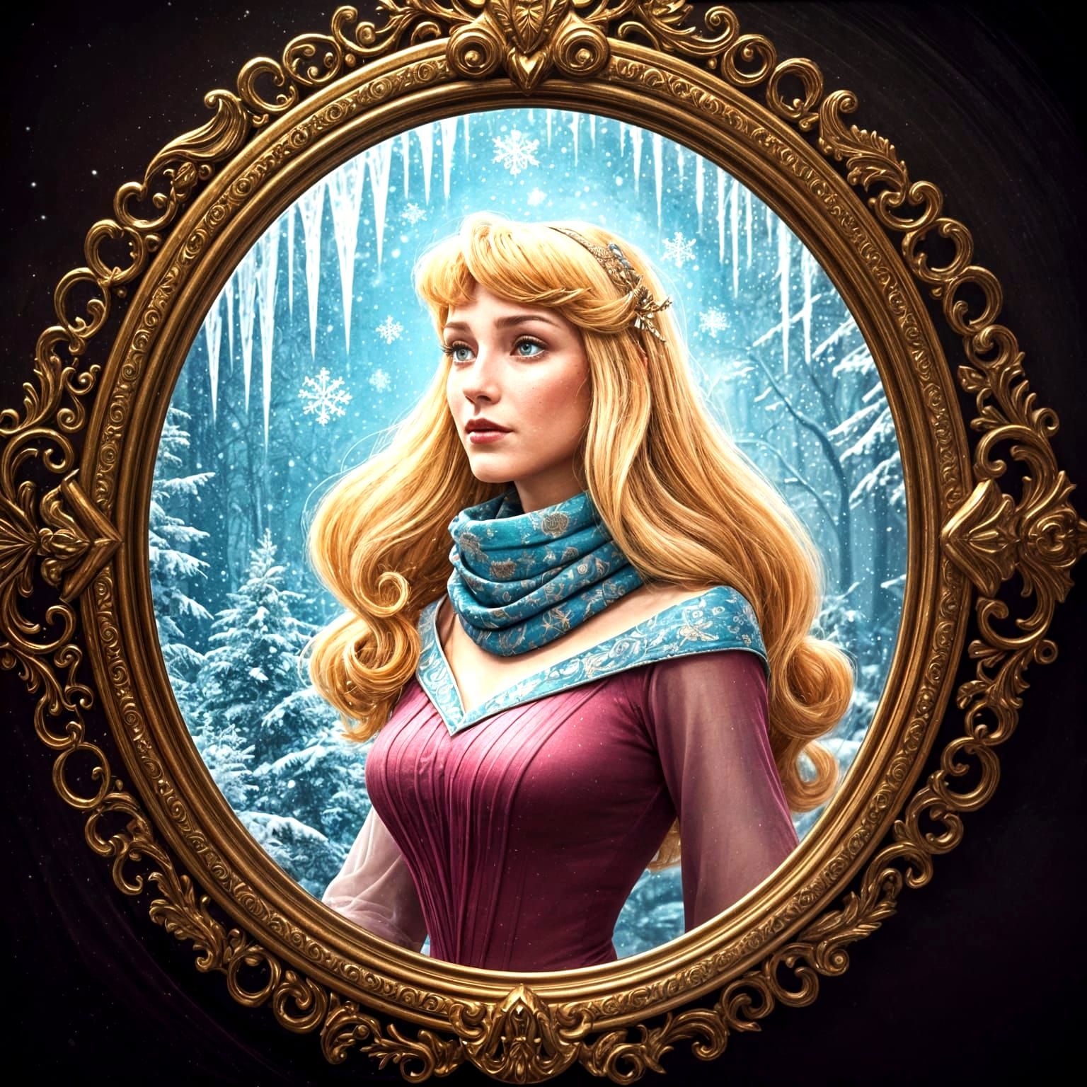 Aurora Stepping into Winter Wonderland with Vibrant Triadic...