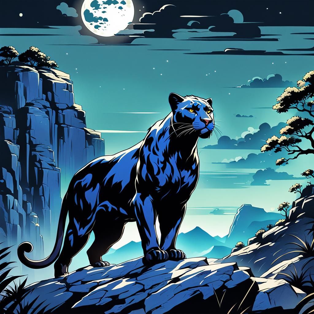 Panther Under Lunar Glow in Dramatic Black and White