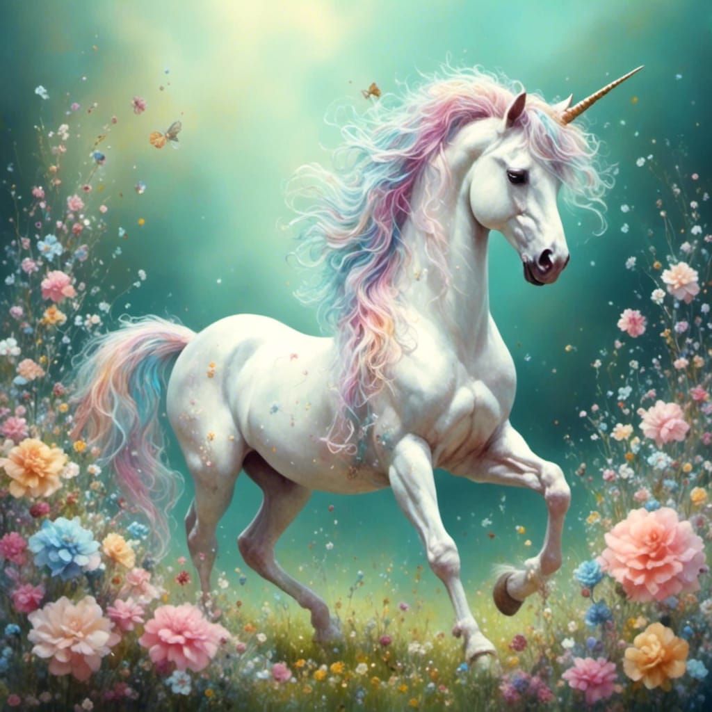 Enchanted Unicorn Plays in a Whimsical Meadow