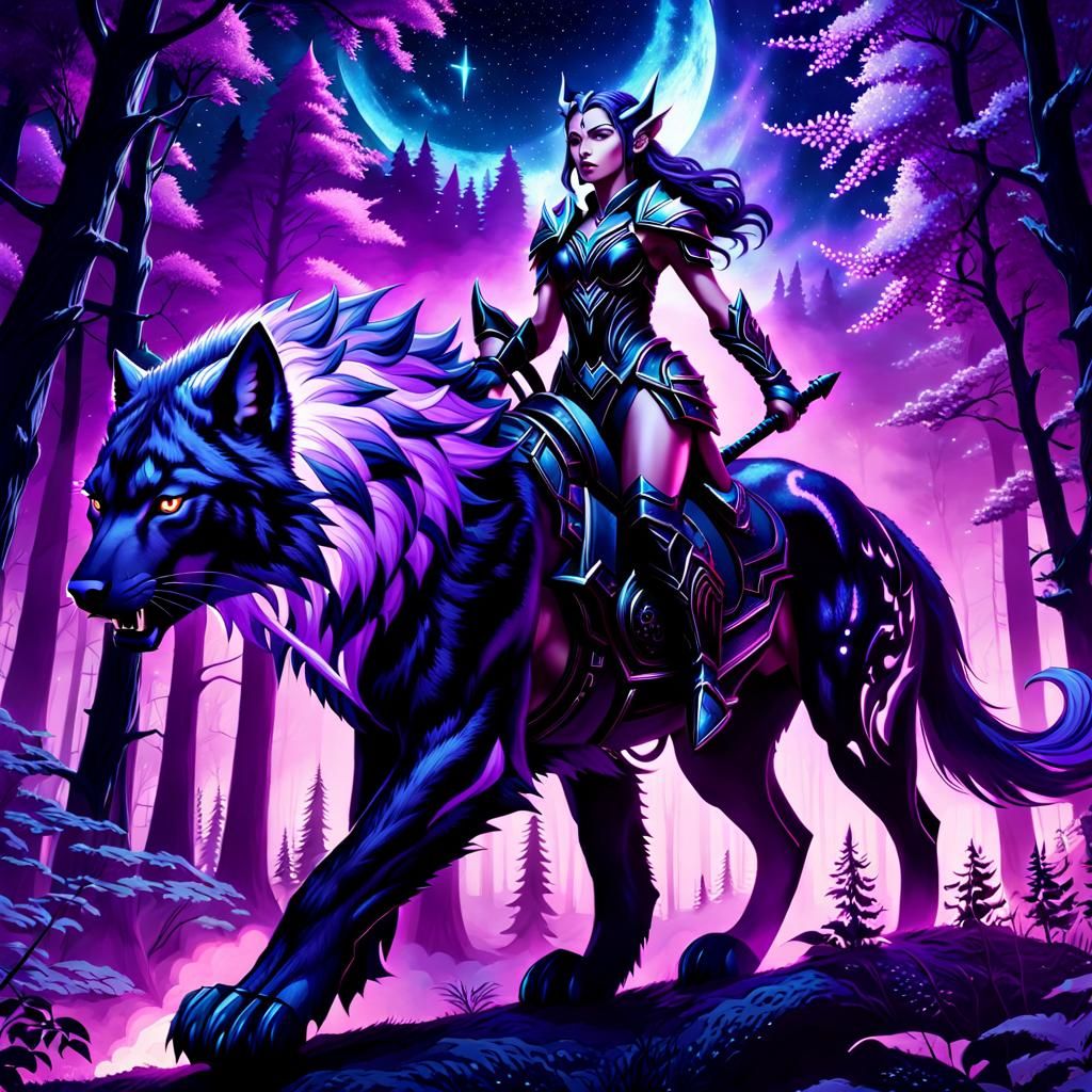 Ethereal Night Elf Rider in Purple Glowing Armor