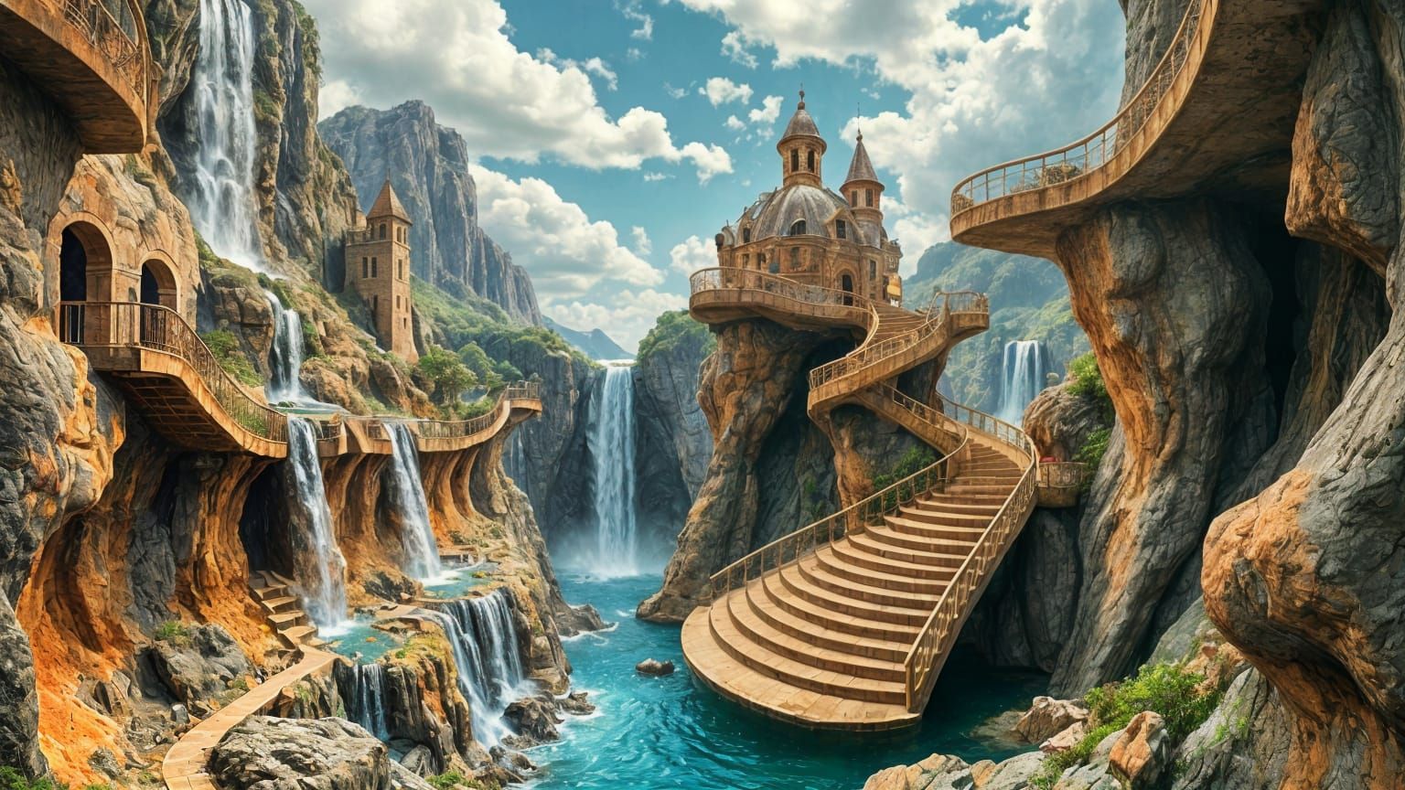 Surreal Escher-Inspired Landscape with Impossible Geometry