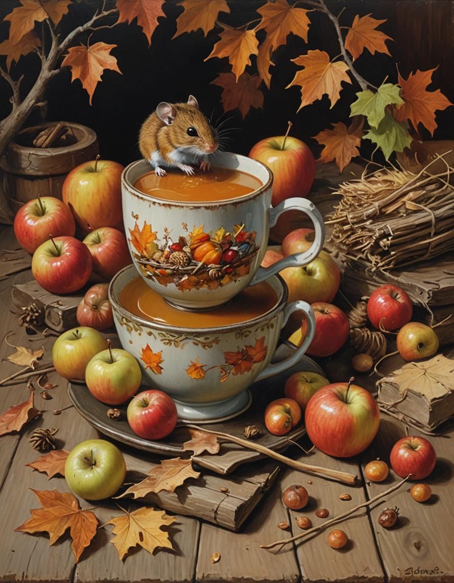 Whimsical Autumn Harvest in Folk Art Style