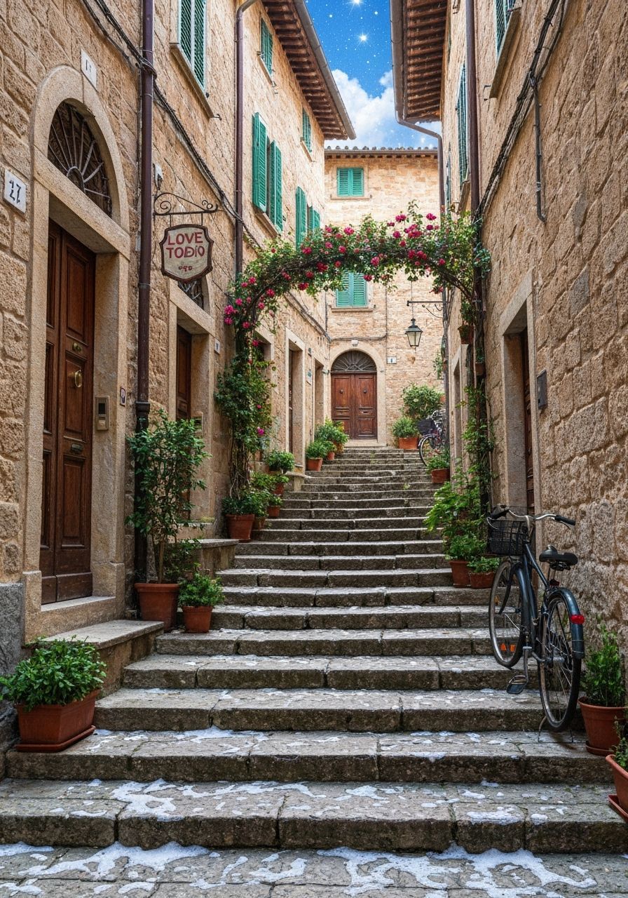 Italian Street Scene in Embossed Digital Art Style