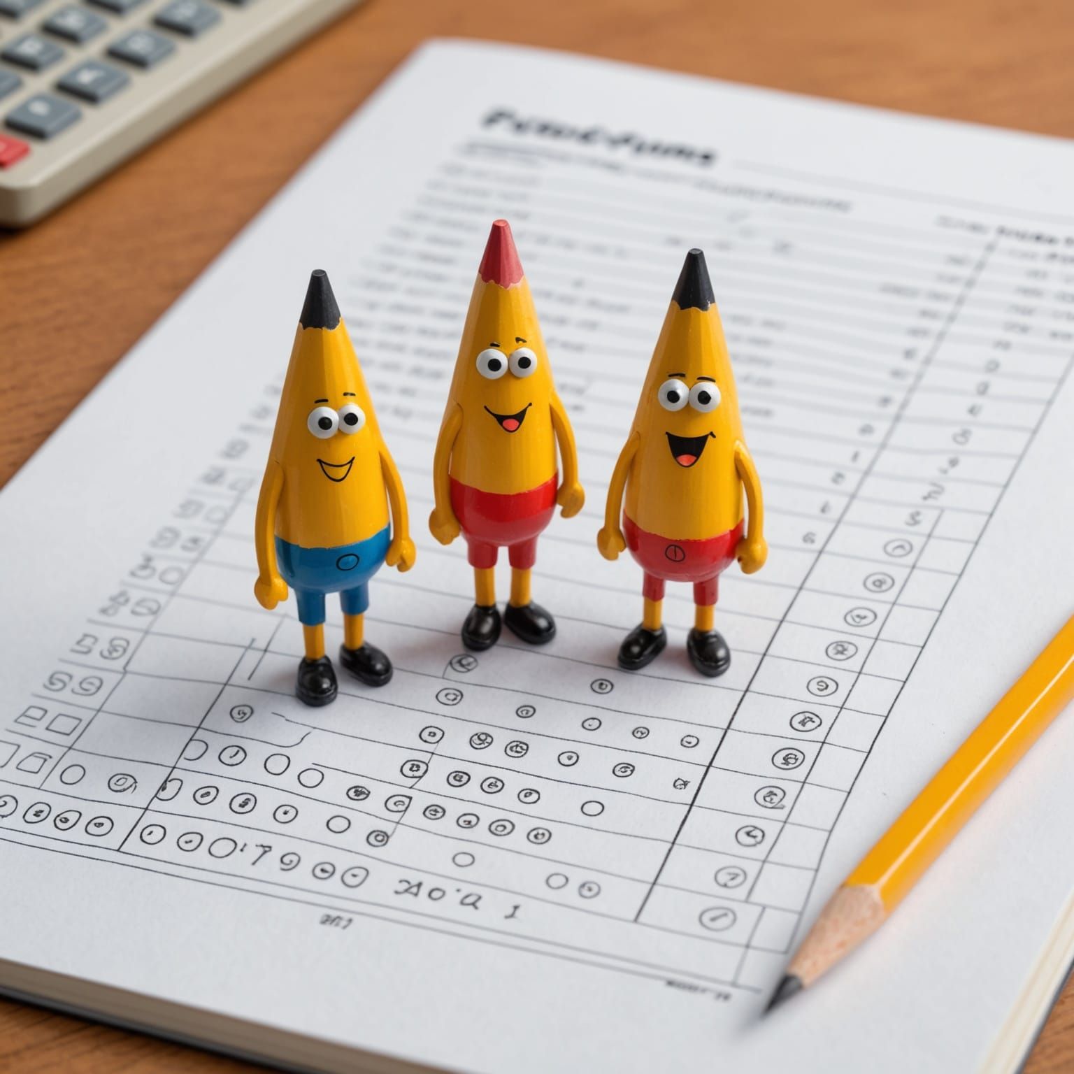 Cartoon Pencil Walks Through Bookkeeping Ledger
