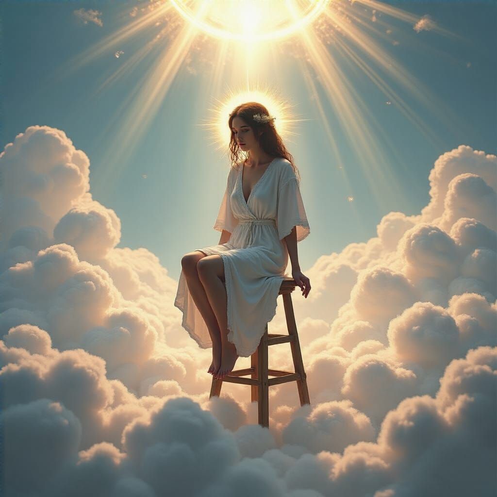 Ethereal Angel in Clouds with Holy Light