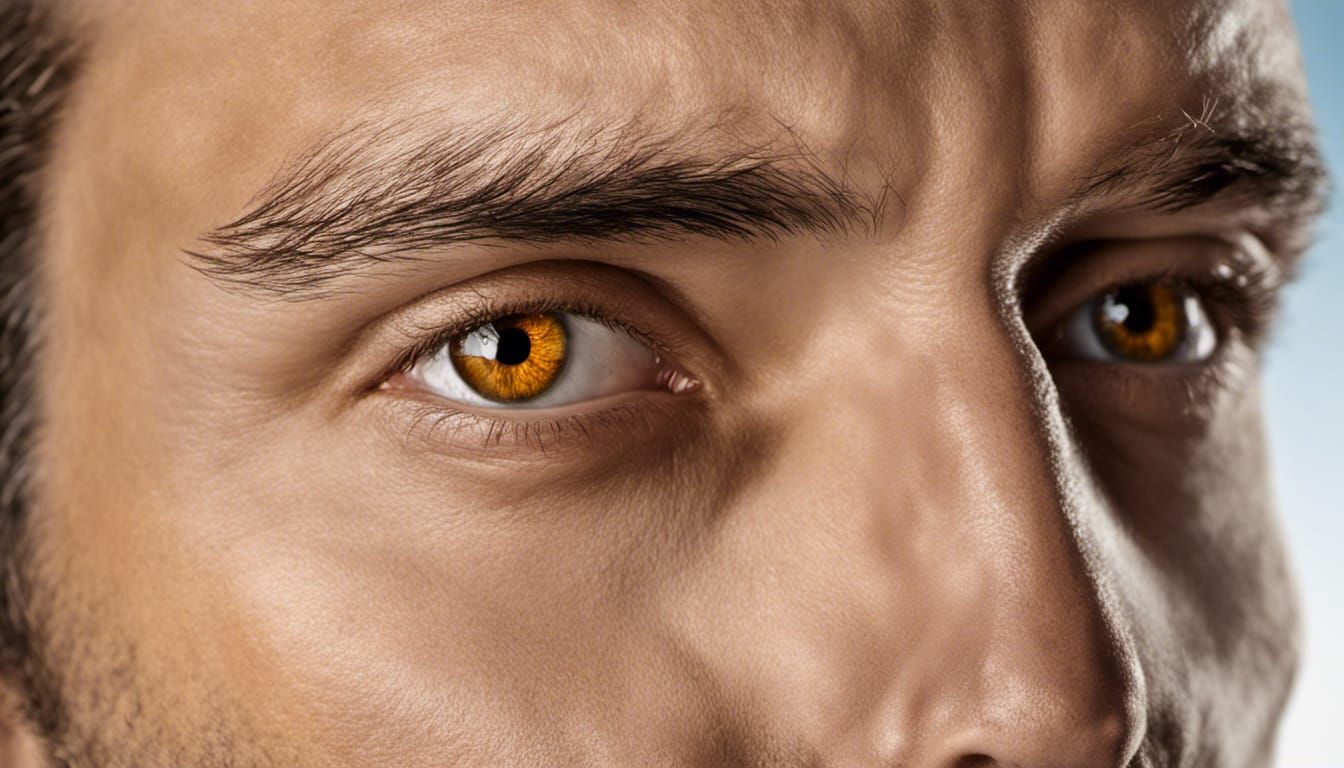 Intimate Portrait of a Man with Amber Eyes Beneath a Gentle....