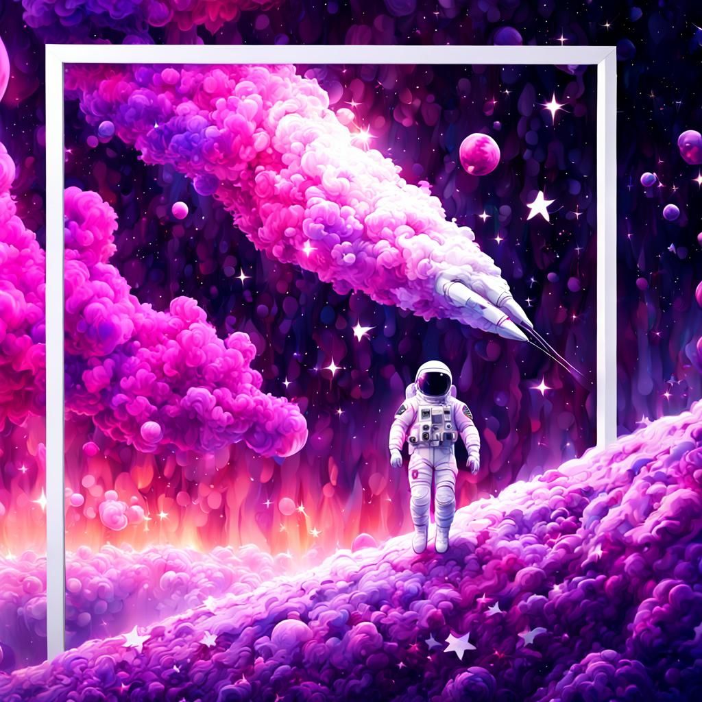 Astronaut Rides Purple Rocket Christmas Tree in Cosmic Wonde...