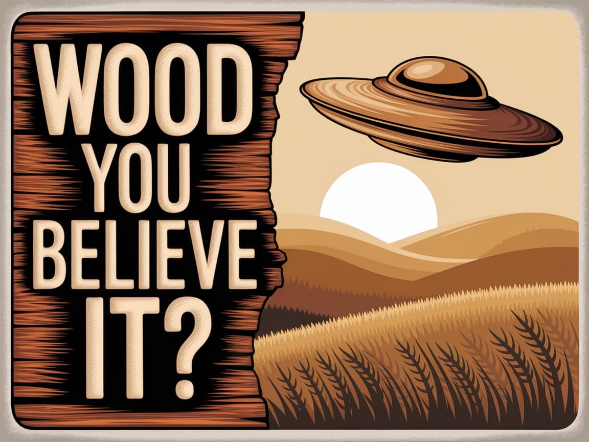 Vintage Poster of Wooden Flying Saucer Over Wheat Field