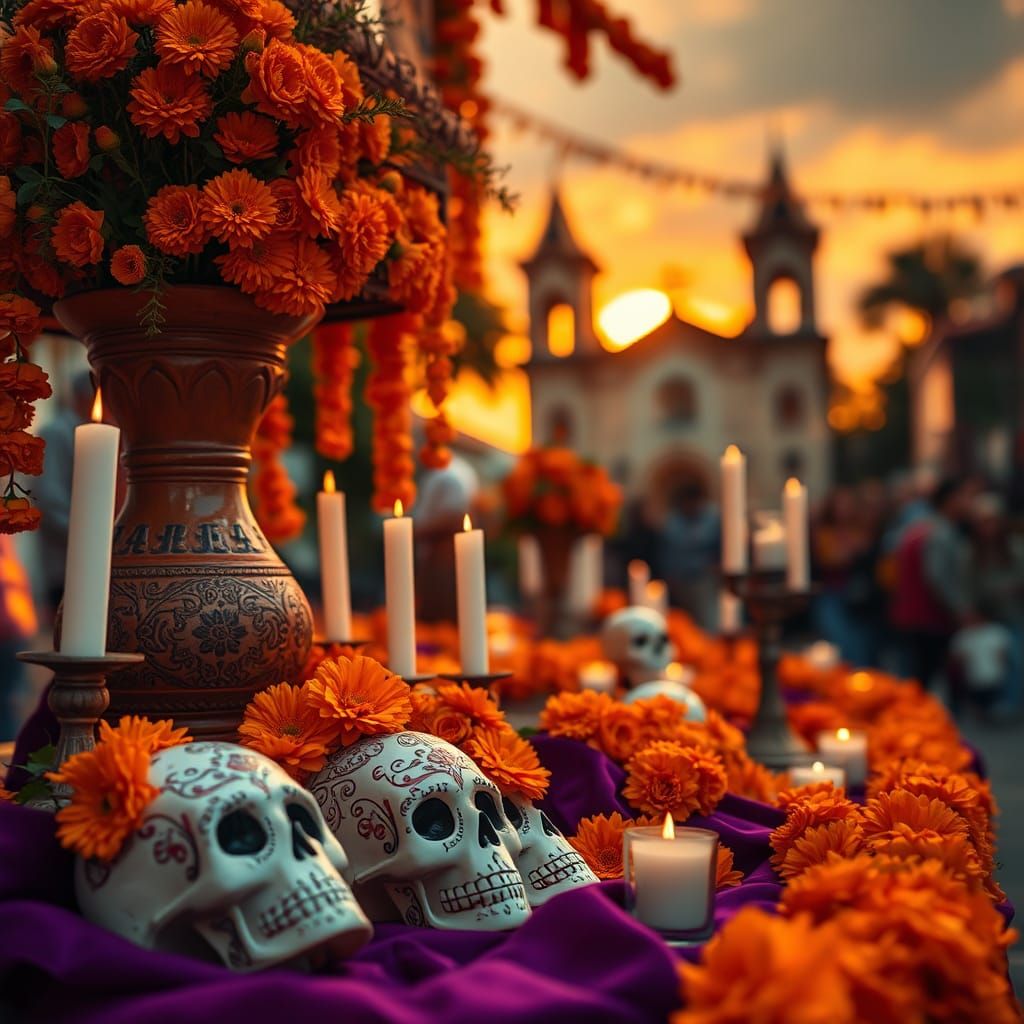 Day of the Dead Altar in Vibrant, Golden Light